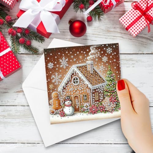Diamond Painting Christmas Cards Kit for Adults - 6 Pack DIY Gingerbread House Greeting Cards with Envelopes - 5D Diamond Art Holiday Cards Set - Handmade Merry Christmas Thank You Cards Craft Gift - Image 2