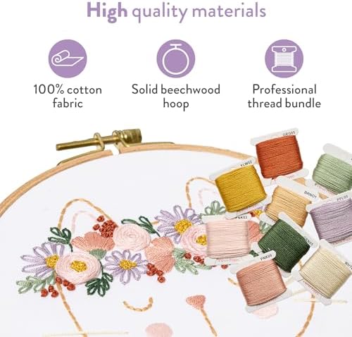 Clever Poppy Flora the Cat Beginner Embroidery Kit – Easy Embroidery Kit for Beginners with Hoop, Thread & Patterns – Hand Embroidery Kit for Adults and Teens – Complete Embroidery Starter Kit - Image 6