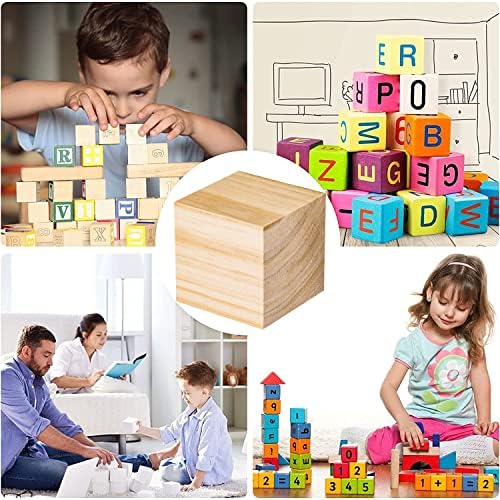 Wood Blocks for Crafts, Large Unfinished Wood Cubes, 3 Inch Natural Wooden Blocks, Pack of 2 Pine Square Blocks for Arts and Crafts and DIY Projects - Image 6
