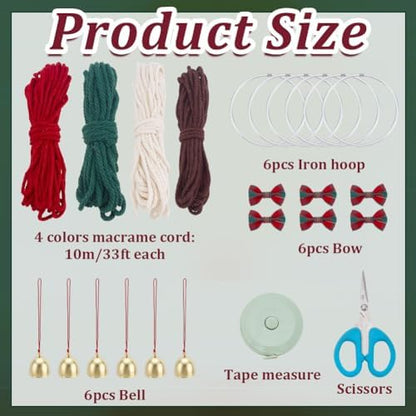 ORIGACH 6 Set DIY Macrame Christmas Wreath Kits for Adults Beginners Handmade Macrame Wreath Ornaments for Christmas Tree Boho Hand Woven Holiday Home Decorations - Image 2
