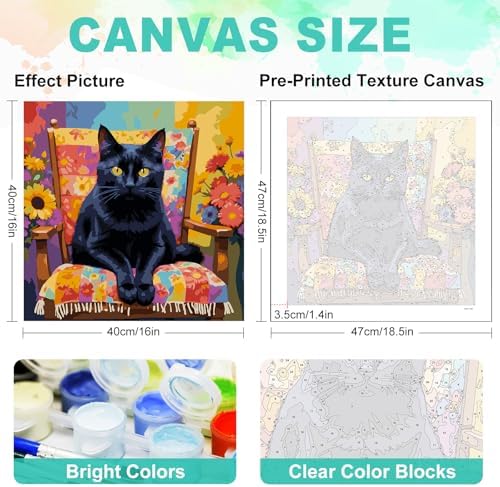 Paint by Numbers Kit for Adults, Black Cat Number Painting, 16 x 16 Inch - Image 3