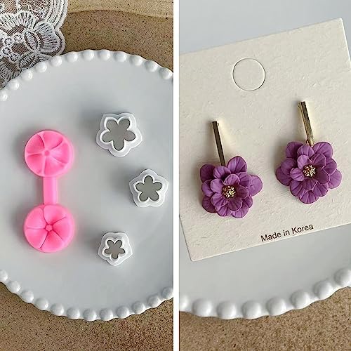meeeyya Flower Petal Clay Cutters - Flower Polymer Clay Cutters for Earrings Making, 3pcs Cutters with 1pcs Petal Press Polymer Clay Mold for Jewelry Making by Meeeyya