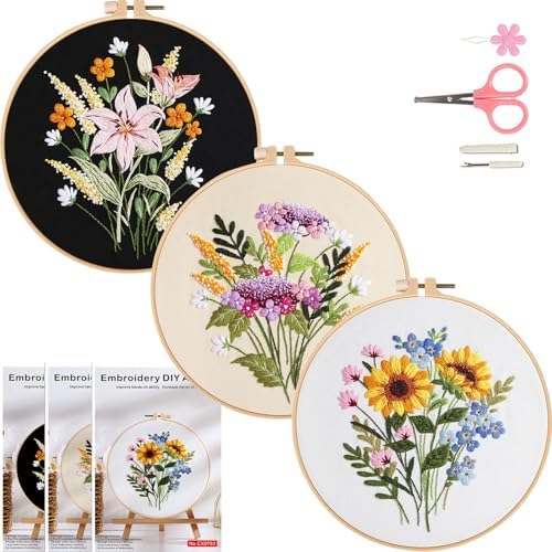 COCOMOX Flowers Embroidery Kit for Beginners, Hand Craft Gift for Adults by COCOMOX