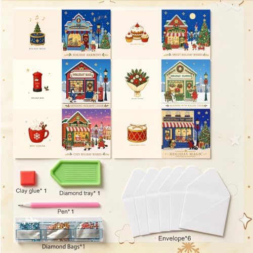 BAYUNOE 6Pcs Christmas Diamond Art Painting Greeting Card Kit with Envelope - Image 6