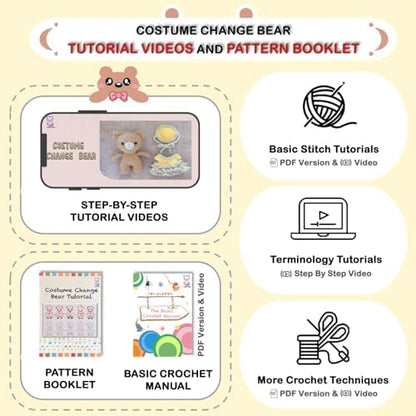 LoopMap Amigurumi Crochet Kit for Beginners with Removable Dress & Video Tutorials, DIY Bear Making Kit Includes Premium Yarn & Tools, Creative Gift for Adults Teens (Yellow) - Image 5