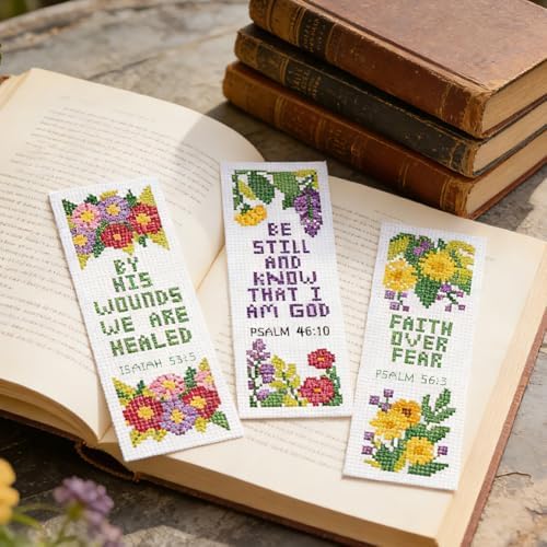 ORIGACH 6 Set Floral & Inspirational Verse Cross Stitch Bookmark Kit - Image 5
