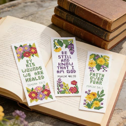 ORIGACH 6 Set Floral & Inspirational Verse Cross Stitch Bookmark Kit - Image 5
