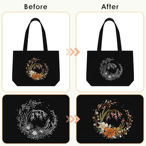 ERKOON Canvas Tote Bag Embroidery Kit for Beginners, Floral Arts Crafts Cross Stitch Kits for Adults Including Stamped Embroidery Bag with Hoops, Needle, Instruction and Color Threads (Flower) - Image 3