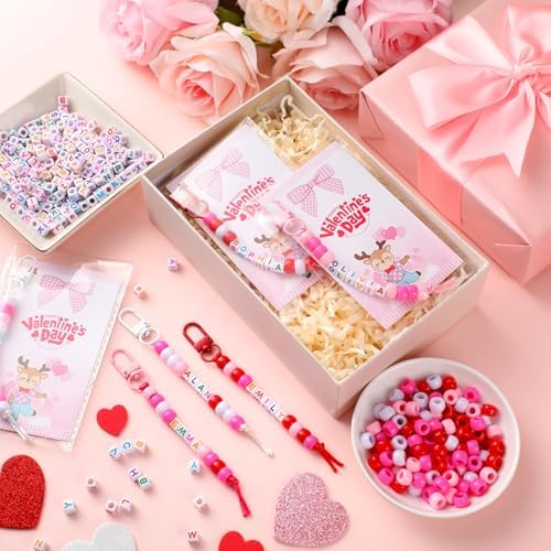 Suncalla 984 Pcs 24 Set Valentines Crafts Keychain Bead DIY Making Kit Gift - Image 3