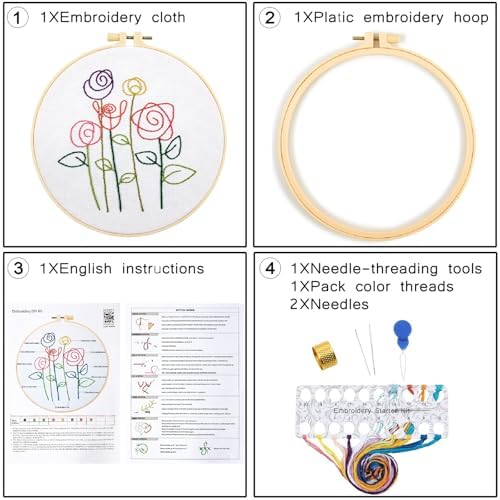 Easy Flower Embroidery Kits for Beginners Adults, Minimalism Embroidery Starter Kits, Counted Cross Stitch Kits for Beginners Adults Hobbies Set for Women, Embroidery Hoops, Thread and Video Tutorial - Image 6