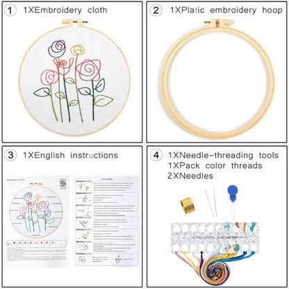 Easy Flower Embroidery Kits for Beginners Adults, Minimalism Embroidery Starter Kits, Counted Cross Stitch Kits for Beginners Adults Hobbies Set for Women, Embroidery Hoops, Thread and Video Tutorial - Image 6