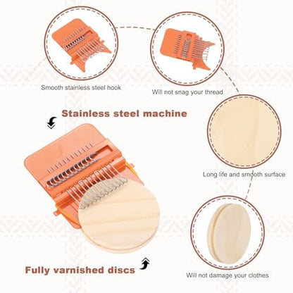 MECCANIXITY Mini Darning Loom, 12 Hooks Wood Weaving Knitting Machine with Knitting Needles for Repair Jeans Socks DIY Craft, Knit Patch Loom Weave Tool, Orange - Image 3
