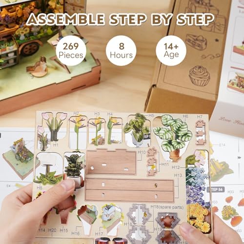 DIY Miniature House Kit (Flower Truck) Tiny Dollhouse Kits for Adults to Build, Mini Model Kits with LED Light&Music Box&Dust-Proof Cover, Birthday Gifts for Family Friends - Image 6