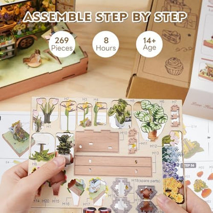 DIY Miniature House Kit (Flower Truck) Tiny Dollhouse Kits for Adults to Build, Mini Model Kits with LED&Music Box, Wooden Adults Crafts Puzzles, Birthday Gifts for Family Friends - Image 6