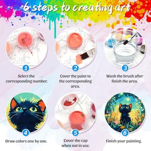Yunnuo Black Cat Paint by Numbers Kit for Adults Beginner,16x20 inch Canvas Paint by Number Kits with 3 Brushes,Starry Night Cat Number Painting for Adults,Perfect for Home Decor and Gift - Image 6