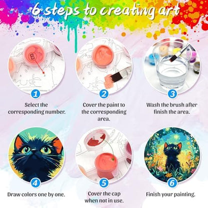 Yunnuo Black Cat Paint by Numbers Kit for Adults Beginner,16x20 inch Canvas Paint by Number Kits with 3 Brushes,Starry Night Cat Number Painting for Adults,Perfect for Home Decor and Gift - Image 6