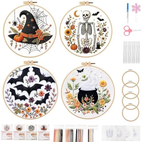 4 Set Halloween Embroidery Kit, DIY Hand Embroidery Kit for Beginners by Unknown