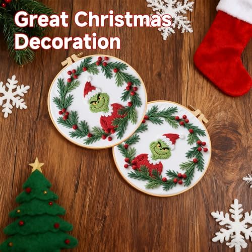 BBLYBD Christmas Embroidery Kit, 1 Set Cross Stitch Craft Kit for Beginners with Pre-Printed Embroidery Fabric, Hoop, Step-by-Step Instruction, Color Threads & Needles (Christmas-1 Set) - Image 4