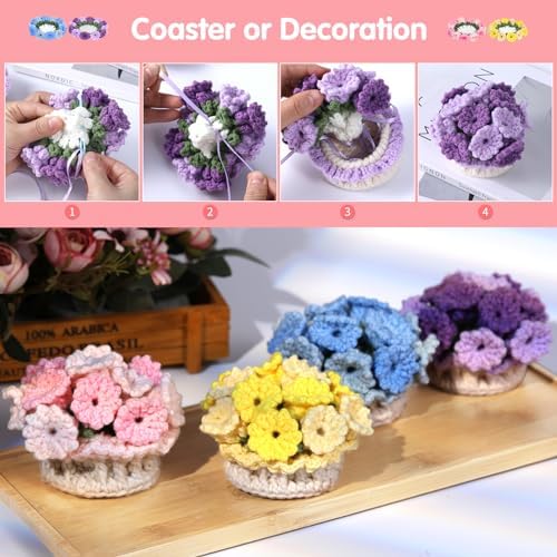 Iuuidu Crochet Kit for Beginners-4PCS Coaster Pot Crochet Flower Kit - Image 5