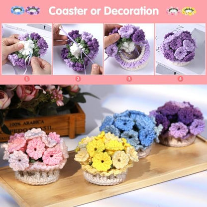 Iuuidu Crochet Kit for Beginners-4PCS Coaster Pot Crochet Flower Kit - Image 5
