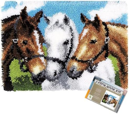EMISTEM Three Gentle Horses Latch Hook Kits for Adults Beginners, 20“ X 15" by EMISTEM