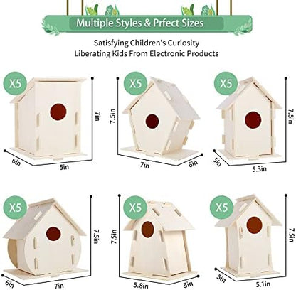 ILHSTY 30 Pack Large DIY Wooden Bird Houses Kits for Kids, Kids Crafts Wood Houses for Parties, DIY Crafts and Art Birdhouse Kits for Children to Build and Design - Image 3
