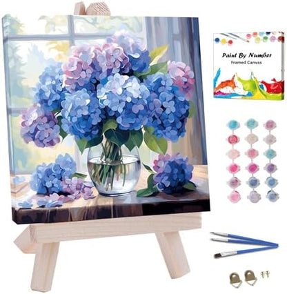 JUJUHOOD Hydrangeas Flowers Paint by Numbers Kit for Adults Beginner & Kids Ages 8-12, Purple Flower Paint by Number Without Easel, Simple Paint by Numbers for Gift Home Wall Decor (10x10Inch) by JUJUHOODDirect