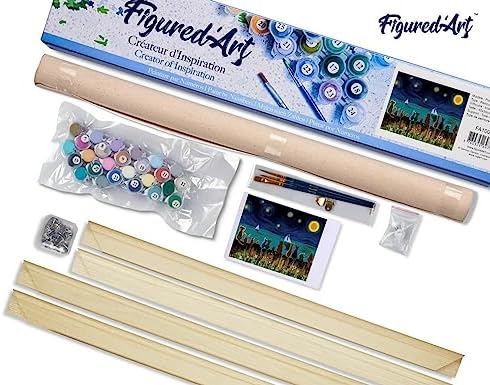 Figured'Art Paint by Numbers Kit for Adults Starry Night with Animals 16"x20" - Craft Art Painting Rolled Canvas with DIY Wooden Frame - Image 5