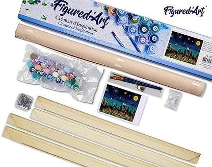 Figured'Art Paint by Numbers Kit for Adults Starry Night with Animals 16"x20" - Craft Art Painting Rolled Canvas with DIY Wooden Frame - Image 5