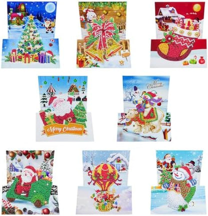 8PCS 3D Christmas DIY Greeting Card Kits with Envelopes Diamond Art Greeting Cards Diamond Art Cards Kits for Adults DIY Crafts Family Friend Gifts by Unknown