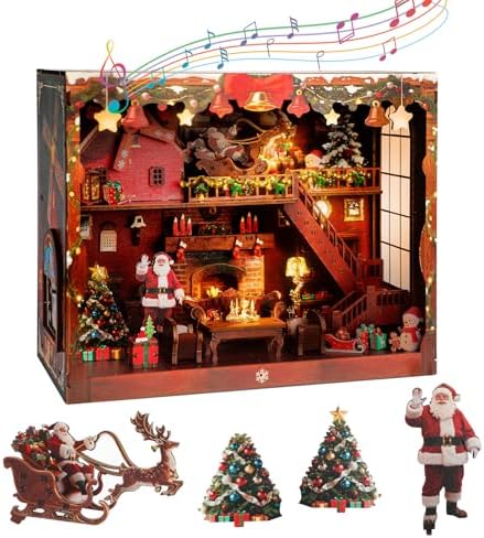 DIY Miniature House, LED Lighting Book Nook Kit Dollhouse Kit,Music Box Dollhouse, 3D Wooden Puzzle with Dust Cover,Gifts for Family, Friends,Christmas(Christmas Carnival) by Joibabe