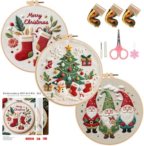 COCOMOX Christmas Embroidery Kit for Beginners, Hand Craft Gift for Adults by COCOMOX
