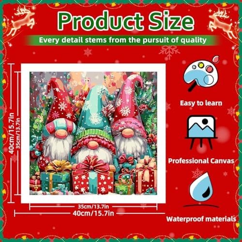 Reivworl Christmas Paint by Numbers Kit for Adults Beginners, Gnome Paint by Numbers, Adult Paint by Number Kits for Gifts and Home Wall Decor 16x16 Inch - Image 4