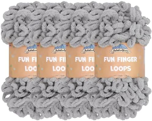 JubileeYarn Fun Finger Loops Yarn - Light Grey - 4 Skeins by BambooMN