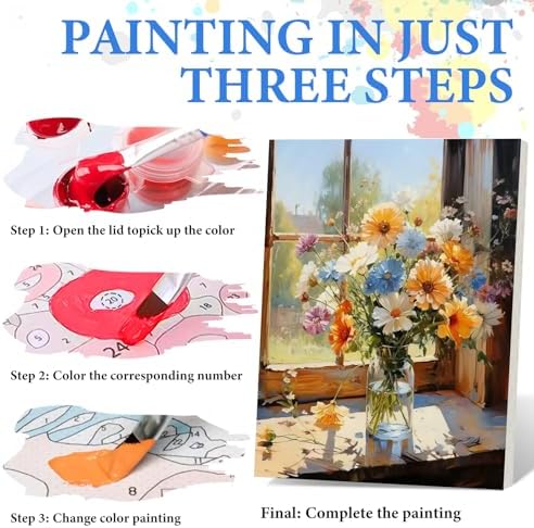 PRASIO Framed Paint by Numbers Kit for Adults Beginner, Flowers Adult Paint by Number Kits on Canvas Framed, DIY Acrylic Watercolor Oil Paint by Numbers with Frame for Gift Home Decor 16x20 Inch - Image 4