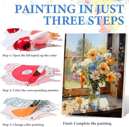 PRASIO Framed Paint by Numbers Kit for Adults Beginner, Flowers Adult Paint by Number Kits on Canvas Framed, DIY Acrylic Watercolor Oil Paint by Numbers with Frame for Gift Home Decor 16x20 Inch - Image 4