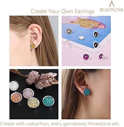 BEADNOVA Stud Earring Kit 30pcs Blank Stud Earring 6mm Stainless Steel Cabochon Setting Ear Post with Stainless Steel Earing Backs for Cabochon Resin DIY Earing Making (6mm, 30pcs) - Image 4