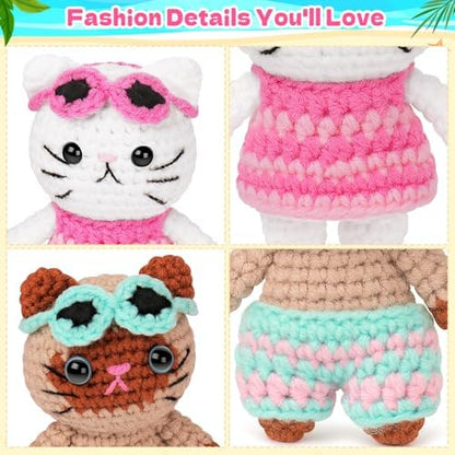 Fortuning's JDS Crochet Kit for Beginners, Couple Cat Crochet Kit for Beginners Adults Kids, Crochet Cat Kit with Step-by-Step Video Tutorials, Creative Handmade Crochet Gifts for Cat Lovers - Image 7