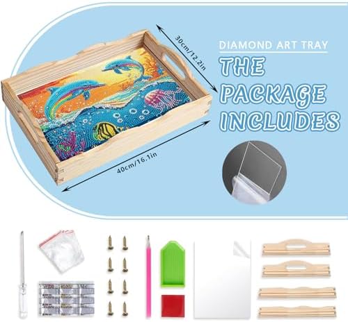 DOTSOPS DIY Dolphin Diamond Painting Serving Tray with Handle for Adults - Image 2