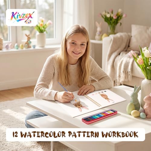 Easter Watercolor Workbook for Adults, Beginner Friendly Watercolor Painting Kit Bunny Eggs Water Coloring Book, Nature-Themed Practice Art Gift Water Color Paint Book with Palette and Brush - Image 5