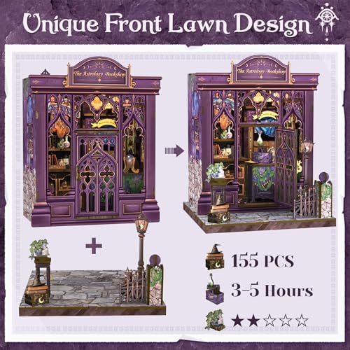 CUTEBEE Book Nook Kit - DIY Miniature House Dollhouse Kit for Adults and Teens, Booknook Tiny House Bookshelf Decor 3D Wooden Puzzle, Gifts for Family Friends (The Astrology Bookshop) - Image 3