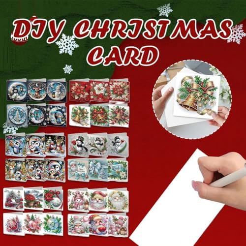 6 PCS Diamond Art Christmas Greeting Cards,5D Diamond Art Christmas Birthday Holiday Foldable Thank You Cards Blessing Greeting Card, Xmas Craft DIY Card Making Kits for Adults Gifts (Set E) - Image 3