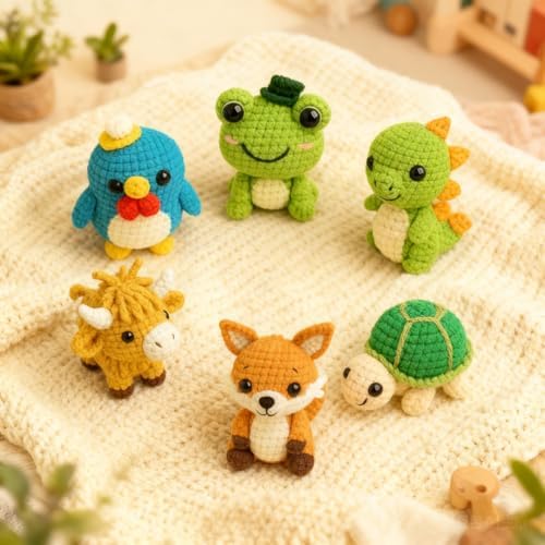 GUOXIAOER 6Pcs Crochet Kit for Beginners, DIY Craft for Adults, Great Gife for Crochet Lovers, Crocheting Animal Kits with Step by Step Videos,Yarn,Crochet Hook,Birthday, Holiday Gift (Crochet A) - Image 5