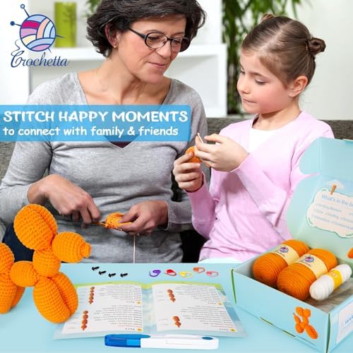 Crochetta Crochet Kit for Beginners, Crochet Kit w Step-by-Step Video Tutorials, Crochet Starter Kit Learn to Crochet Kits for Adults Kids Beginners, Vibrant Orange Balloon Dog (40%+ Yarn Content) - Image 4
