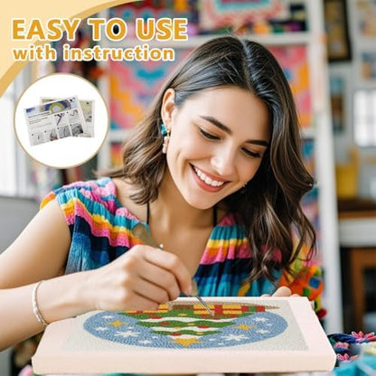 Doodlream Christmas Tree DIY Punch Needle Embroidery Kit for Adult Beginner, 9.4" Christmas Pine Tree Punch Stitching Craft Set for Starter with Frame, Fabric Pattern, Threader, Yarn, Pinch Needle - Image 3