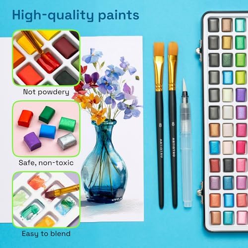 ARTISTRO Deluxe Watercolor Paint Set with Palette & Brush Pens - 168 Colors - Image 5