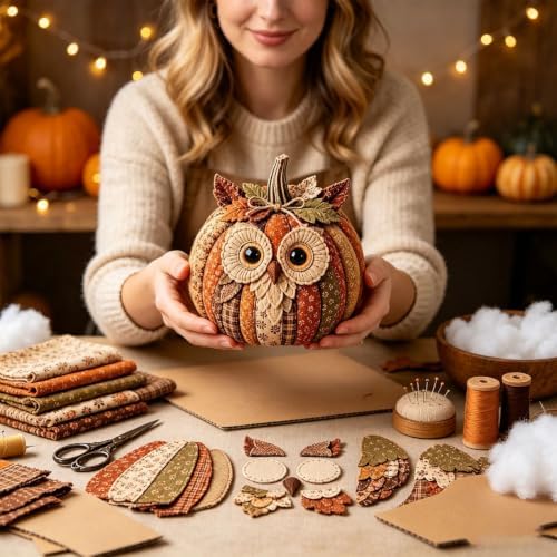 DIY Animal Pumpkin Sewing Kit - Autumn Fabric Animal Pumpkin Craft Set for Adults Beginners - Thanksgiving Handmade Fall Patchwork Craft Kit for Holiday Decor (3PCS MIXA1) - Image 6