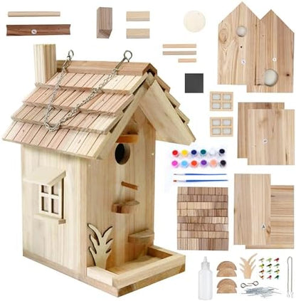 DIY Birdhouse Building Kit for Adults, Wooden Bird Houses to Paint for Kids, Outdoor Woodworking Kits Adult Crafts for Outside(Wood, 6.5in) by Rioychan
