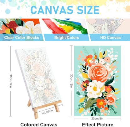 4 Pack Framed Paint by Numbers Kit for Adults with Wooden Easel, 8x12 Inch - Image 3