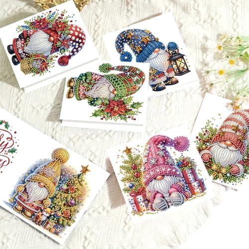 6Pcs Christmas Greeting Card DIY Diamond Art Painting Greeting Cards Blessing Folding Card Kit with White Envelopes Diamond Arts Crafts for Birthday Festival Gift-Goblin02 - Image 2